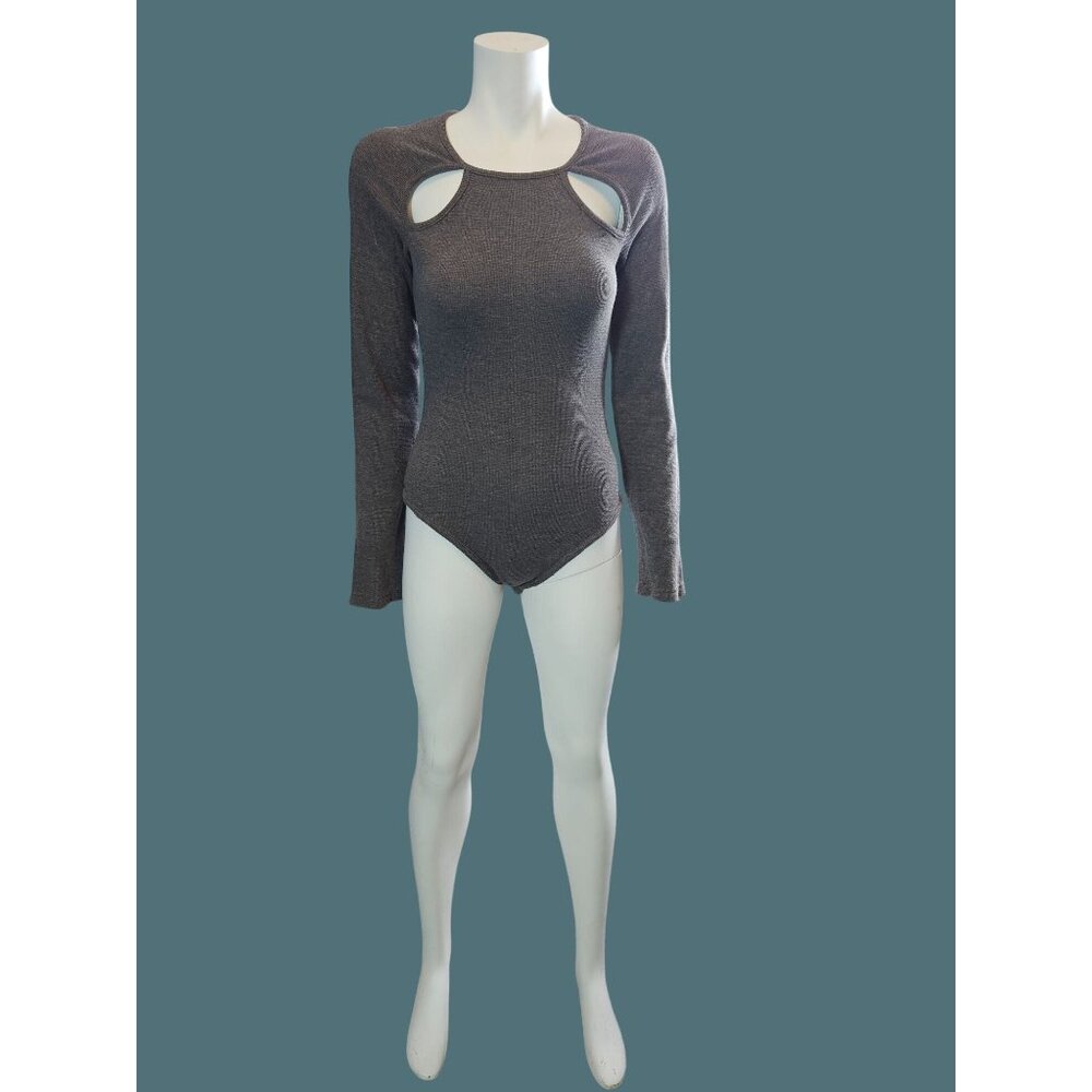 Pol Gray Knit Cutout Bodysuit Women Size Small